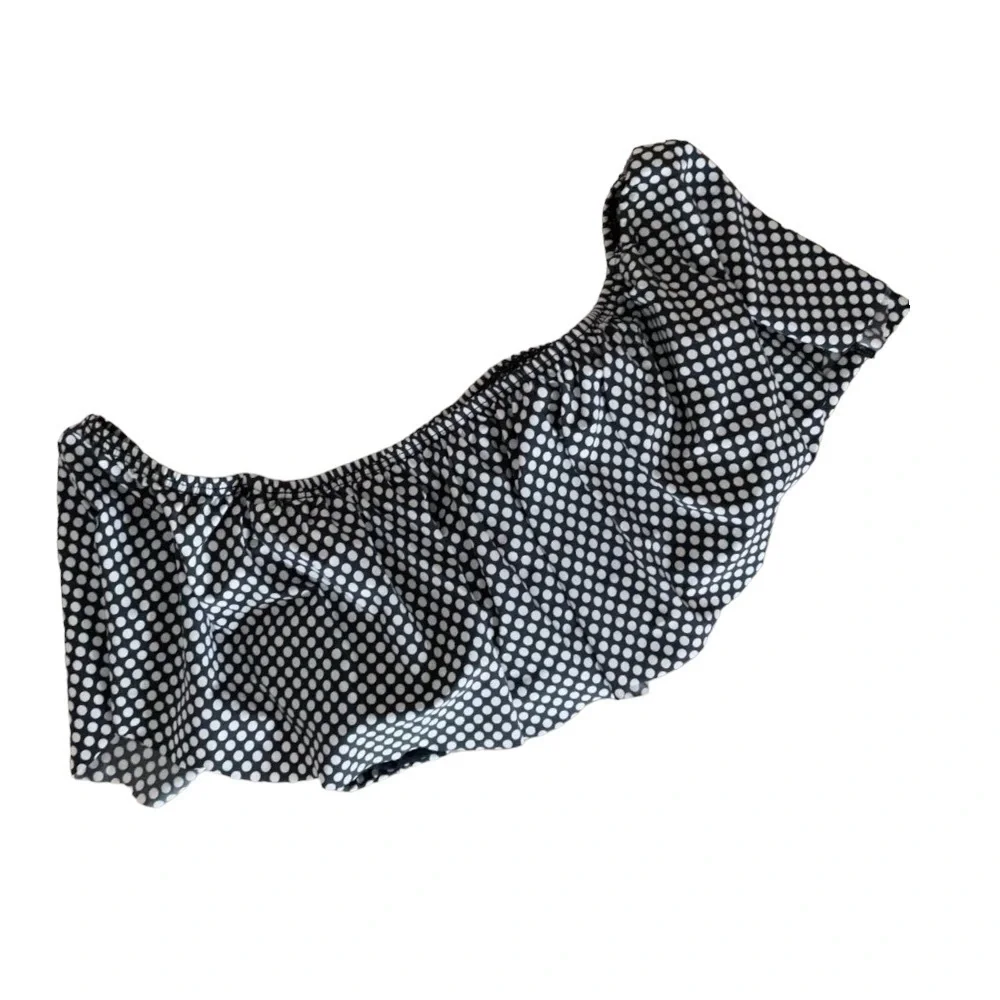 Nightcap Off Shoulder Ruffle Bikini Top Polka Dot Black White Size 3 M